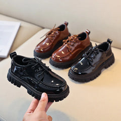 Girls Boys Leather Shoes Solid Black Kid Shoes Spring Autumn Baby Casual School Shoes