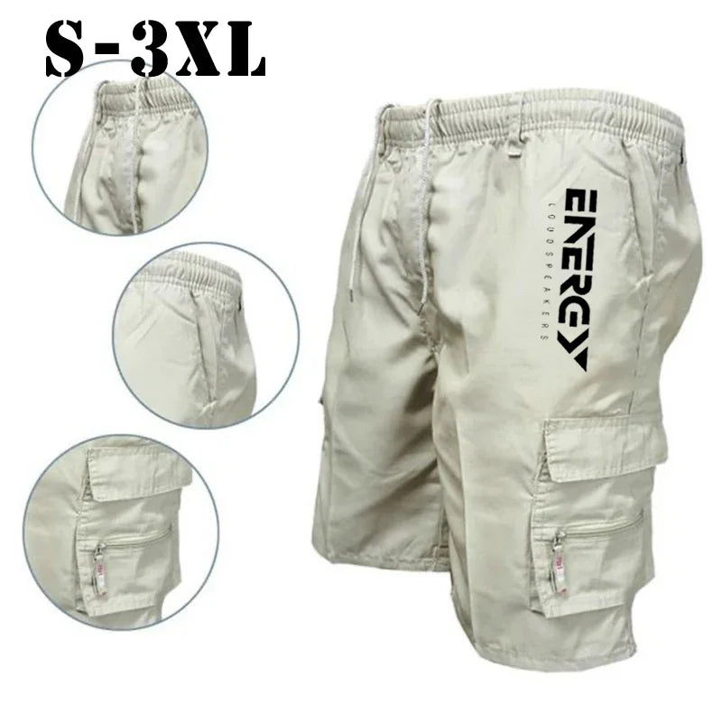 Outdoor Cargo Shorts Male Overalls Elastic Waist Cycling Shorts Multi-pockets Loose