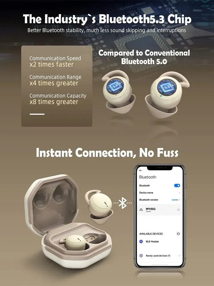 Bluetooth Sleeping Earbuds Mini invisible Small Bluetooth Eraphones Mini Comfortable Noise Blocking for Side Sleeping Home Work