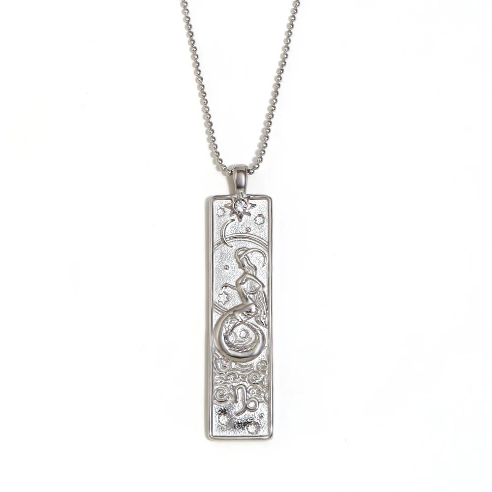 E.B.belle 18k Gold Plated Rectangle Shape 12 Constellation Pendant Necklace Stainless Steel Waterproof Fashion Women's Jewelry
