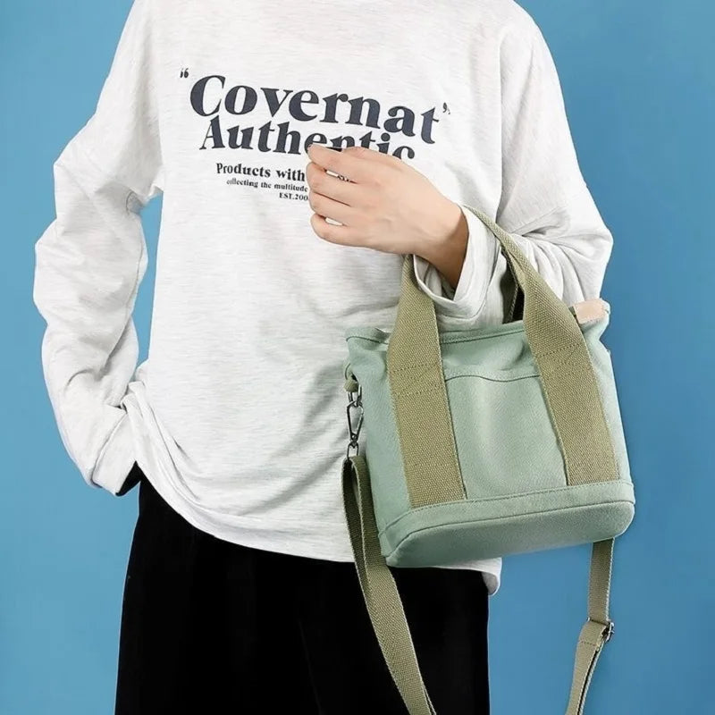 Xierya Women Small Bag with Zipper Fashion Lady Single Shoulder Portable Thickened Canvas Mobile Phone Bucket Tote Bag
