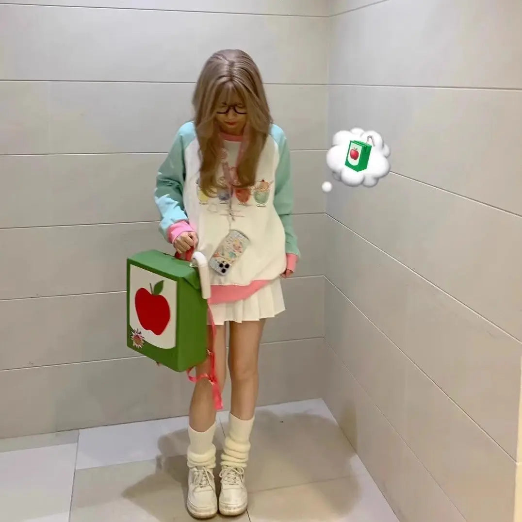 Y2k Harajuku Kawaii Cute Hoodie Women Japanese Fashion Patchwork