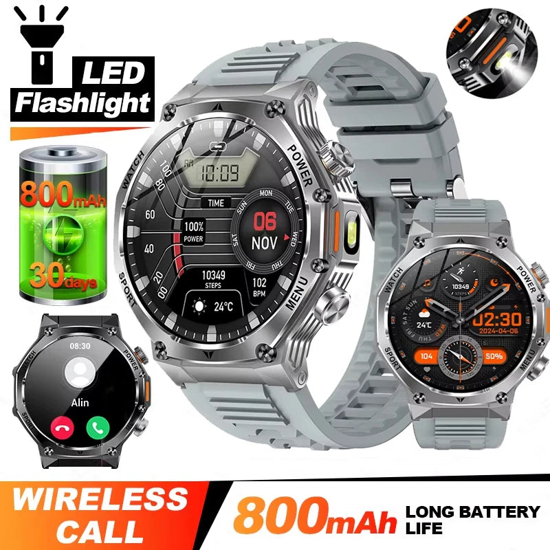 Rugged Outdoor Sports AK82 Smartwatch 1.85" HD Touchscreen 800mAh Long Battery Life Fitness Tracker Calorie Distance Smart Watch