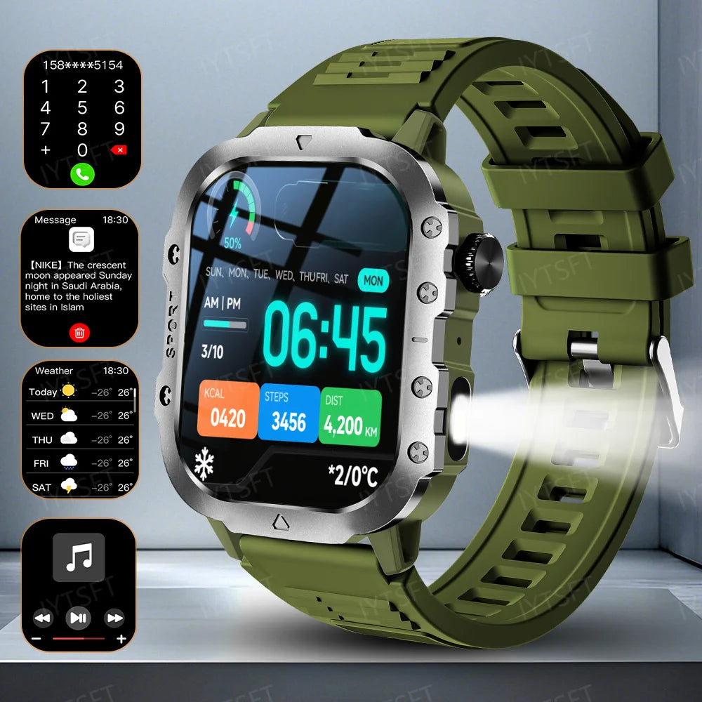 LAXASFIT 2025 New Military Smart Watch Men Outdoor Sports Fitness Tracker Health Monitoring 2.01Inch Bluetooth Calls Smartwatch