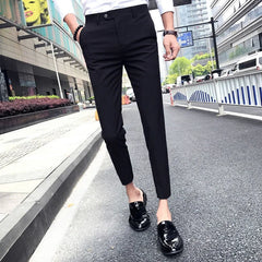 Business Man Suits Pants Striped Gray Trousers for Men Social Tailoring Spandex Up Vintage Korean Style Clothes