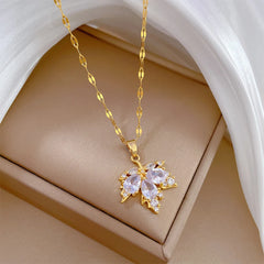 Classic Gold Color Stainless Steel Necklace For Women Shiny Zircon Geometric