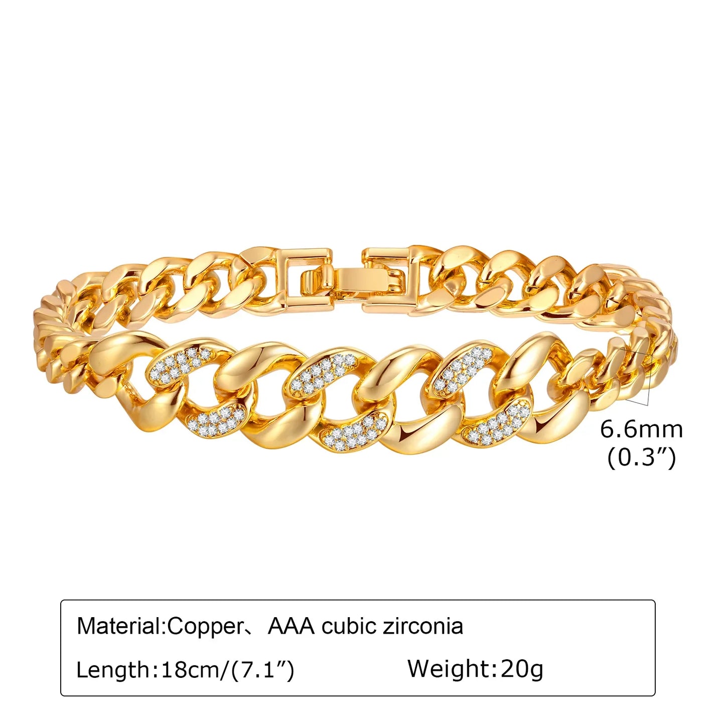 Paperclip Chain Bracelet 14K Gold Plated Cubic Zirconia Watch Strap Chunky Link Adjustable Stackable Jewelry For Women Girl Gift
