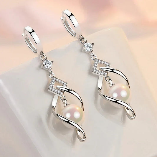 925 Sterling Silver AAAAA Zircon Natural Pearl Earrings For Women Fashion Gorgeous Wedding Engagement Party Jewelry