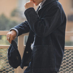 Workwear 2023 Fashion Men's American Casual Wash Denim Jacket Amekaji Vintage Blue