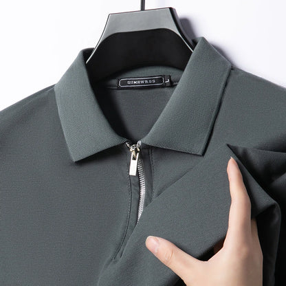 Summer New Men's Casual Slim Fit Polo Shirt Flip Collar Breathable Half Zipper Short Sleeve Top Solid Color Comfortable T-shirt