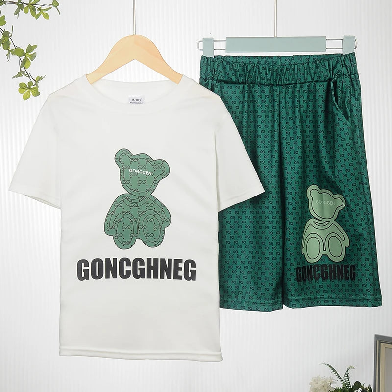 Children Boy Clothes Set Kid Girls Cartoon Bear Tshirts and Shorts 2 Pieces Suit Baby Letter Print Top Bottom Suit Tracksuits