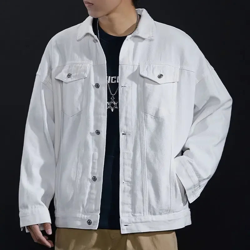 Men's Denim Jacket Autumn Male Jean Coats Black Cargo Big Size Menswear