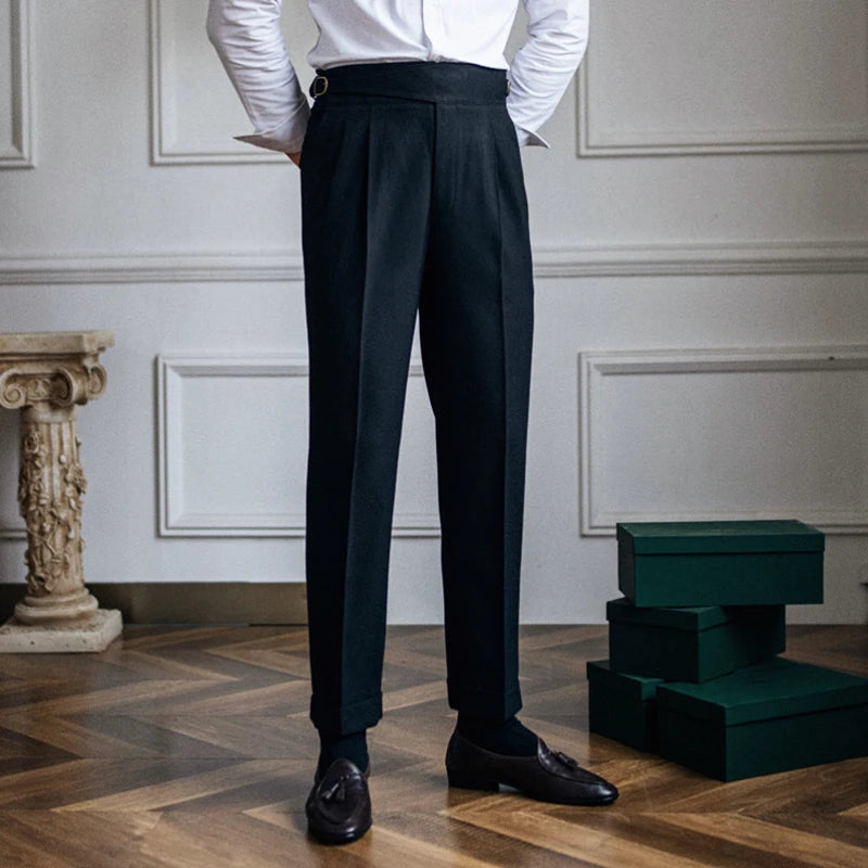 Autumn Winter Men's Business Pants Fashion Thickened Warm Solid Color