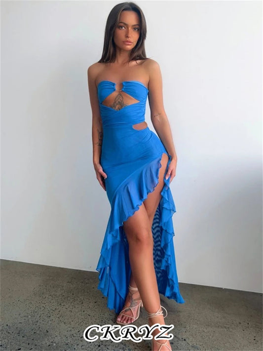 Formal attire Dresses: Sleeveless Backless Tube Side Slit Midi Dress