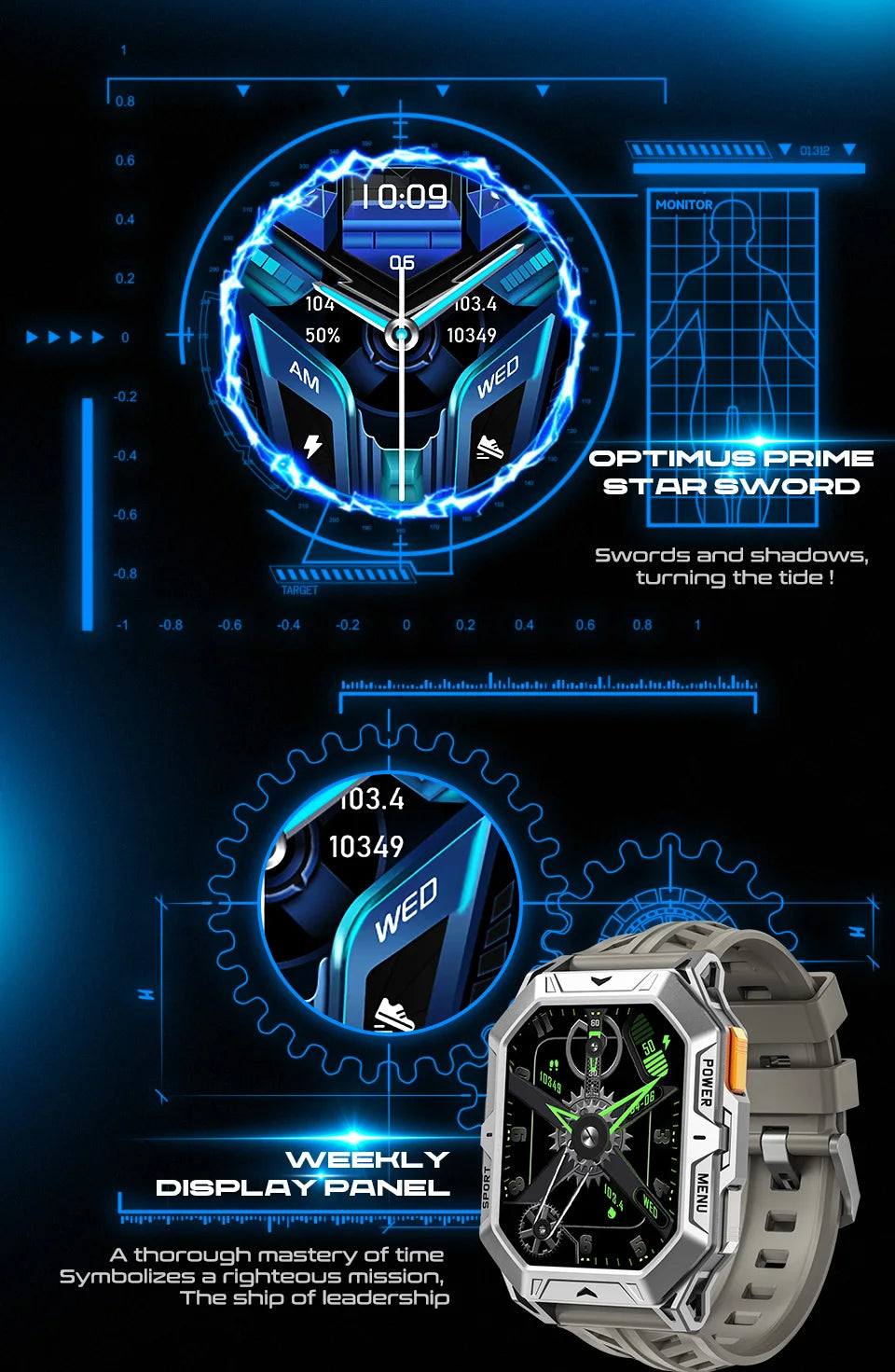 MISIRUN Smart Watch 1000mAh Battery 2.13 Inch AMOLED Screen Men Watch Compass 1ATM Waterproof Bluetooth Call Sports Smartwatch