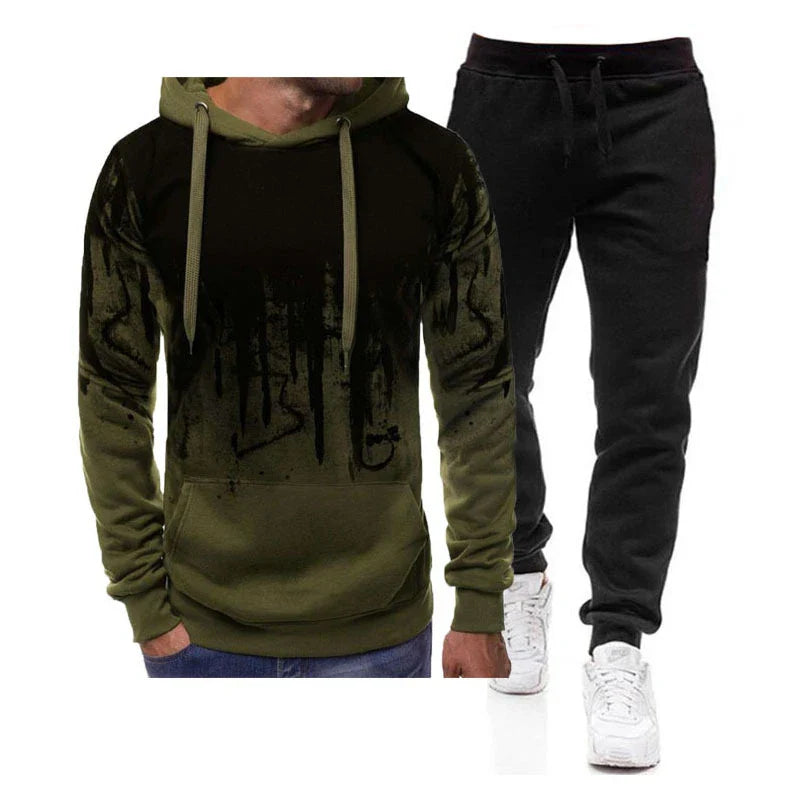 Spring Autumn Men's 2Pcs Suit Sweatshirt Splash Hoodies+Tracksuit Pants Casual Fitness Male New Sportwear Men Clothing