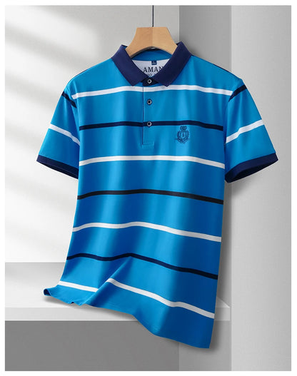 Fashion striped short sleeve men polo shirt summer trend brand letter embroidery design business casual breathable Paul T-shirt