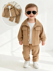 Baby Clothing Solid Set 2025 Autumn Winter New Baby Boy's Long Sleeve Suit Shirt Coat+Pant Cool 3-24M Two-piece ClothesSet