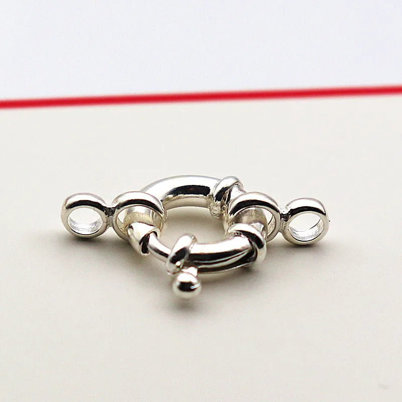 1Piece Solid 925 Sterling Silver Necklace Clasp 10mm Spring with 1 Strand Movable Nautical Ring for Bracelet DIY Jewelry