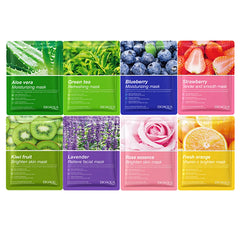 20 Pieces Natural Fruit Plant Facial Mask Sheets Moisturizing Oil-Control Blueberry Cucumber Pomegranate Fruit Aloe Face Mask