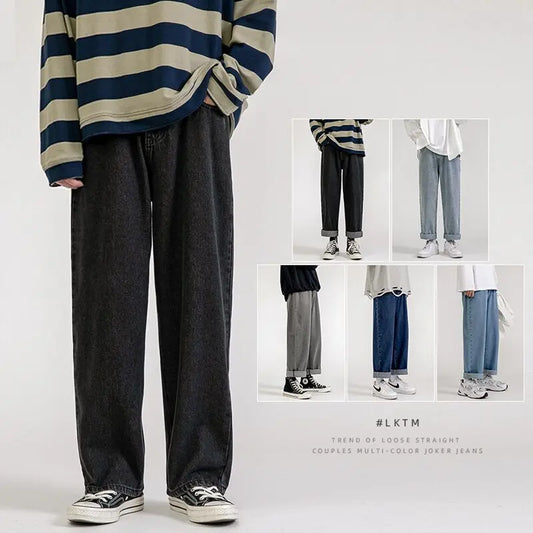 Korean Fashion Men's Baggy Jeans Classic Unisex Man Straight Denim Wide-leg Pants