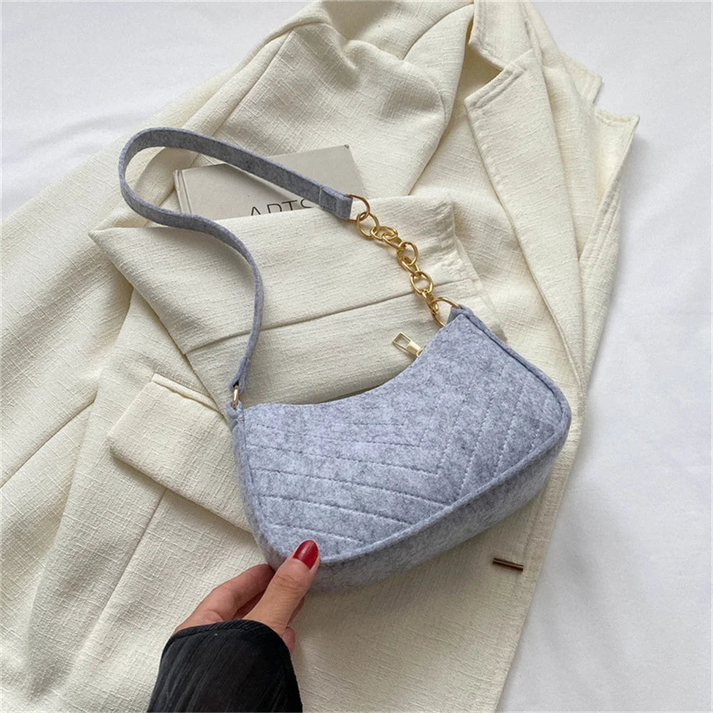 9 Colors Casual Female Men Tote Bag Mini Solid Color Shoulder Pouch Felt Chain