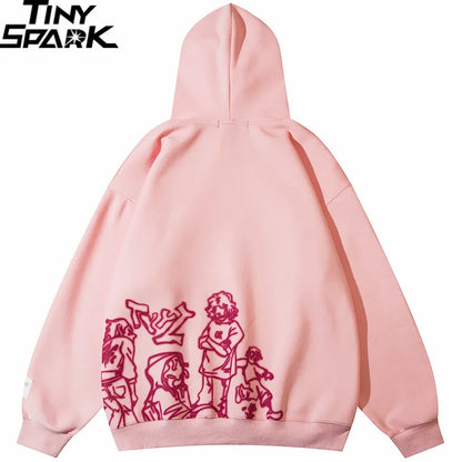 2023 Men Streetwear Pink Hoodie Sweatshirt Funny Cartoon Graphic Hoodie Autumn Harajuku Anime Hooded Pullover Hip Hop Hipster