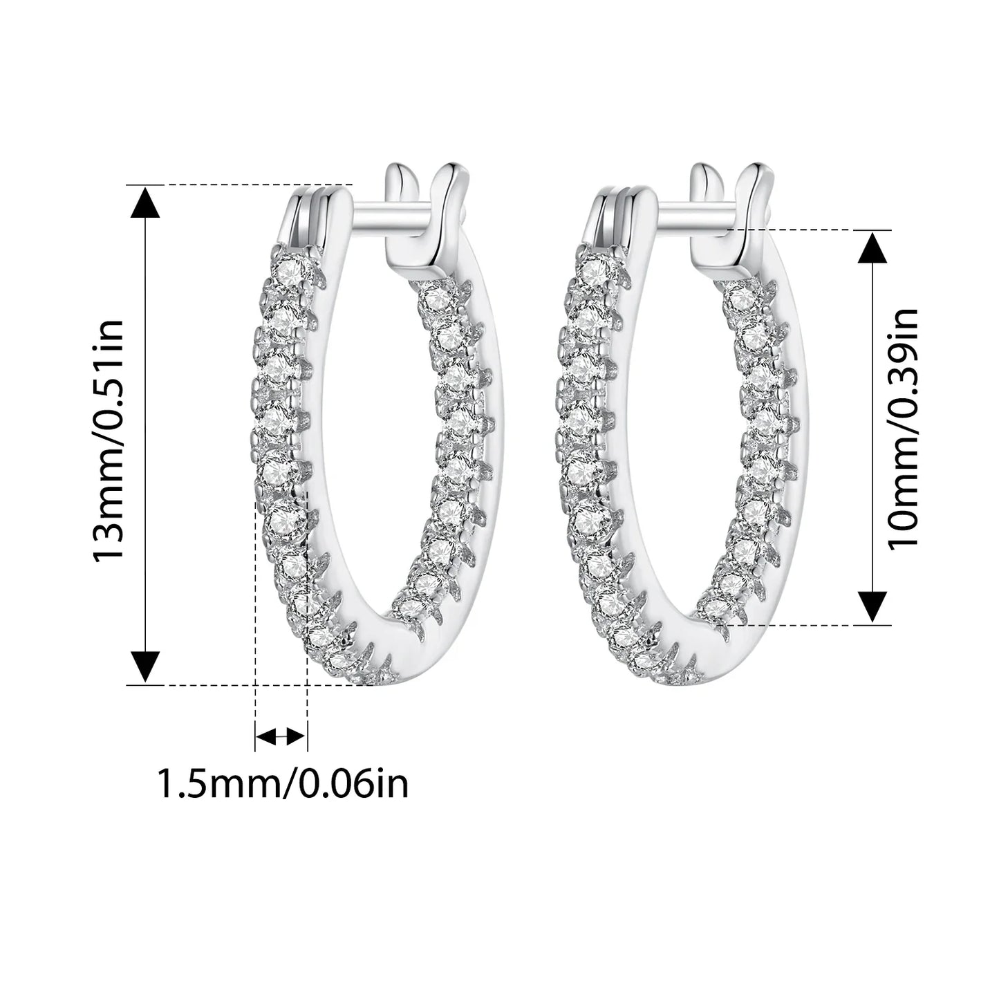BAMOER 925 Sterling Silver Cubic Zirconia Hoop Earrings, White Gold Plated Lightweight Hypoallergenic Hoop Earrings for Women