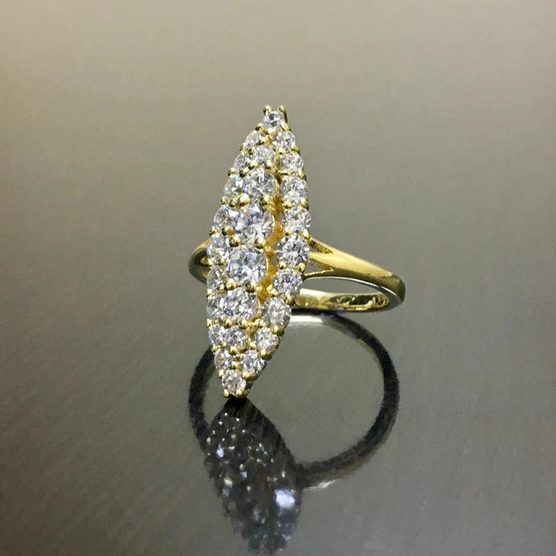 Hyperbole Marquise Shaped Gold Color Rings for Women Full Paved Dazzling