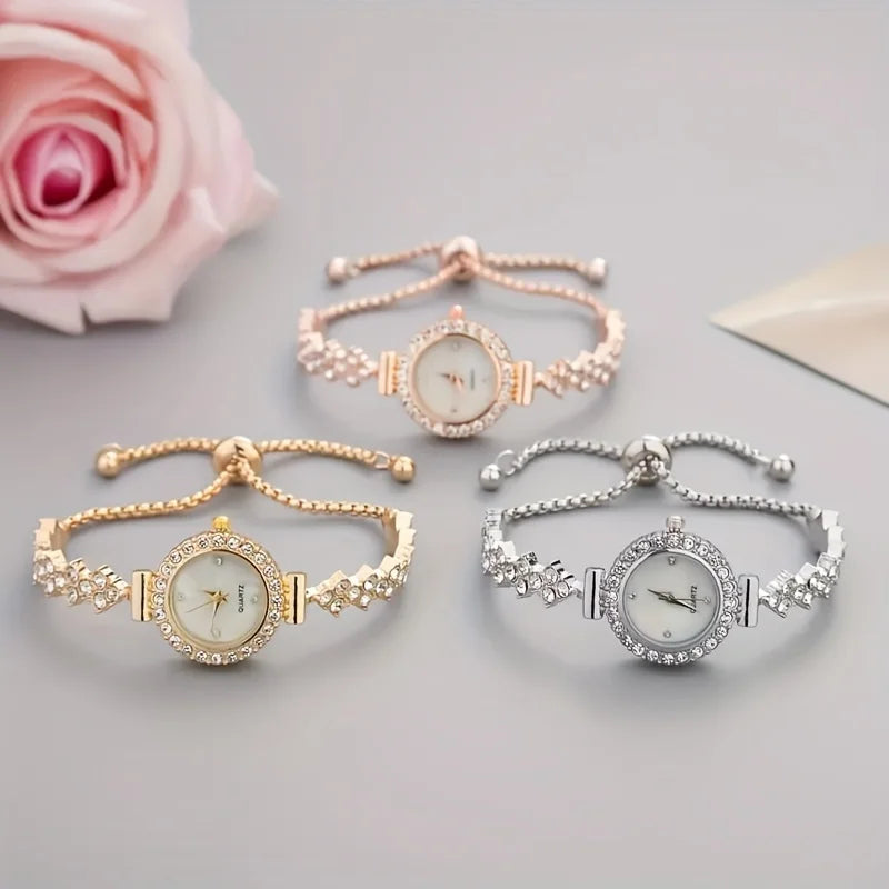 1 piece of elegant women's quartz watch, paired with luxurious rhinestone embellishment - gold simulated bracelet