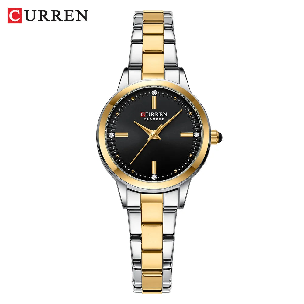 CURREN Simple Round Dial Fashion Dress Quartz Watches for Ladies with Stainless Steel Bracelet Luxury Wristwatches