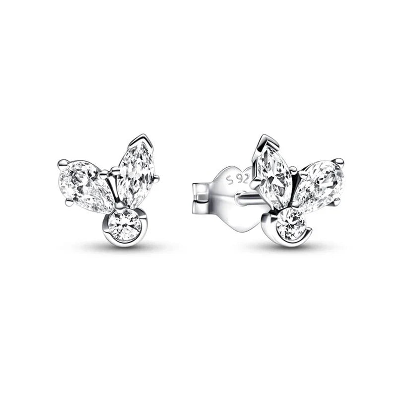 New 925 Silver Earring Shaped Circle Pearls Drop Earring Sparkling Bow Stud Earrings PandKK Original For Women Gift Fine Jewelry
