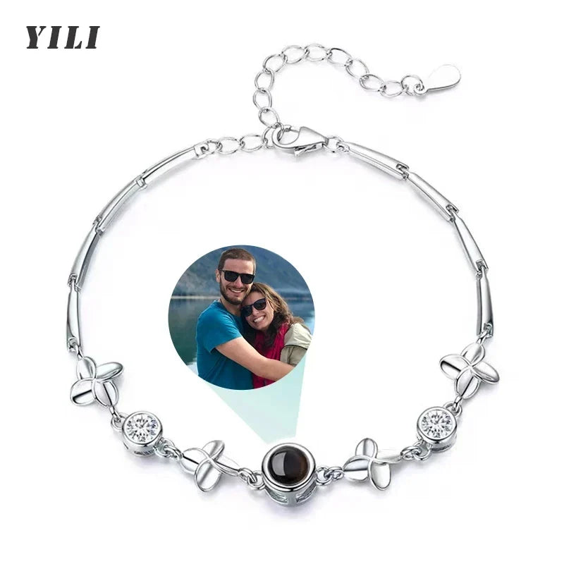 Custom Bracelet with Picture Inside Titanium Steel Cuban Link Chain Bracelet with Personalized Photo Projection for Men Women