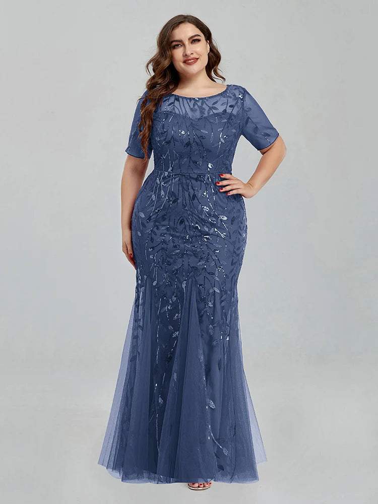 Women Plus Size Long Dresses 2023 New Summer Formal Luxury Lace Sequin Chic Elegant Turkish Wedding Evening Party Prom Clothing