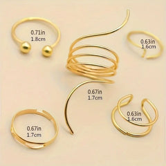 5 Pieces of Minimalist, Fashionable, Irregular Gold Women's Ring Set, Finger Ring