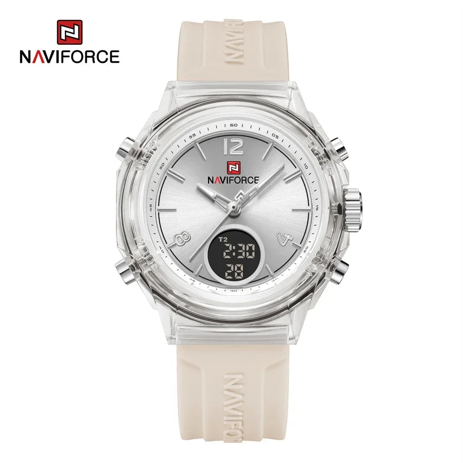 NAVIFORCE Luxury Women's Watch Gold Outdoor Sports Waterproof Watches Dual Time Display Quartz Wristwatches Rubber Digital Clock