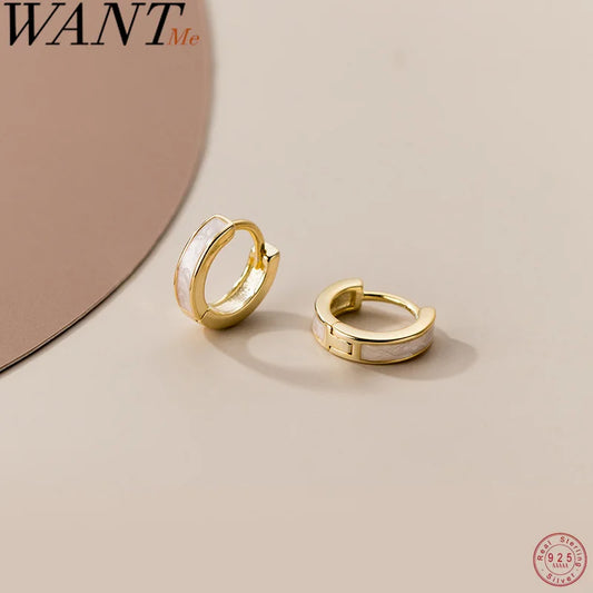WANTME 925 Sterling Silver Fashion Simple White Enamel Huggies Ear Hoop Earrings for Women Classic Gothic Punk Men Loop Jewelry