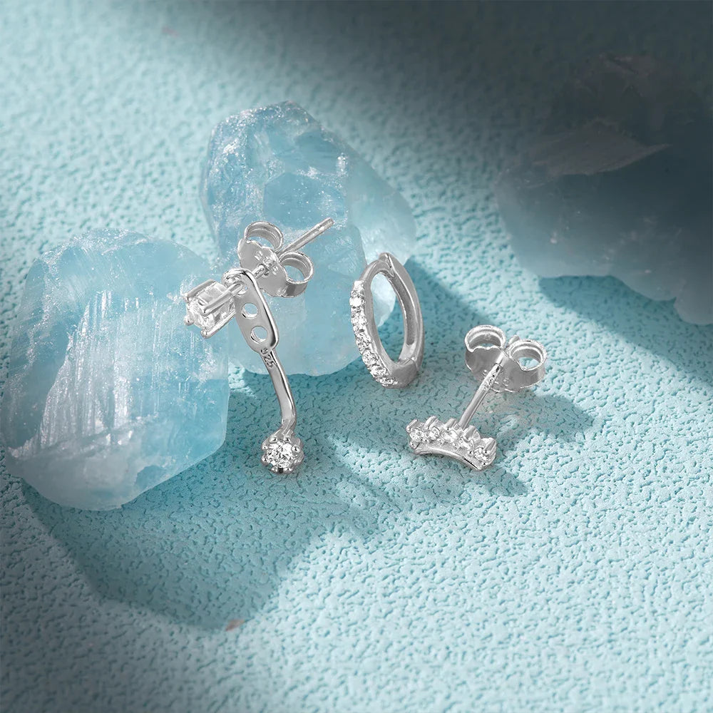 ROXI 925 Sterling Silver 3PCS DIY Hoop Earring With Piercing Stud Earring Set Women Men Party Wedding Jewelry Set pendientes 925
