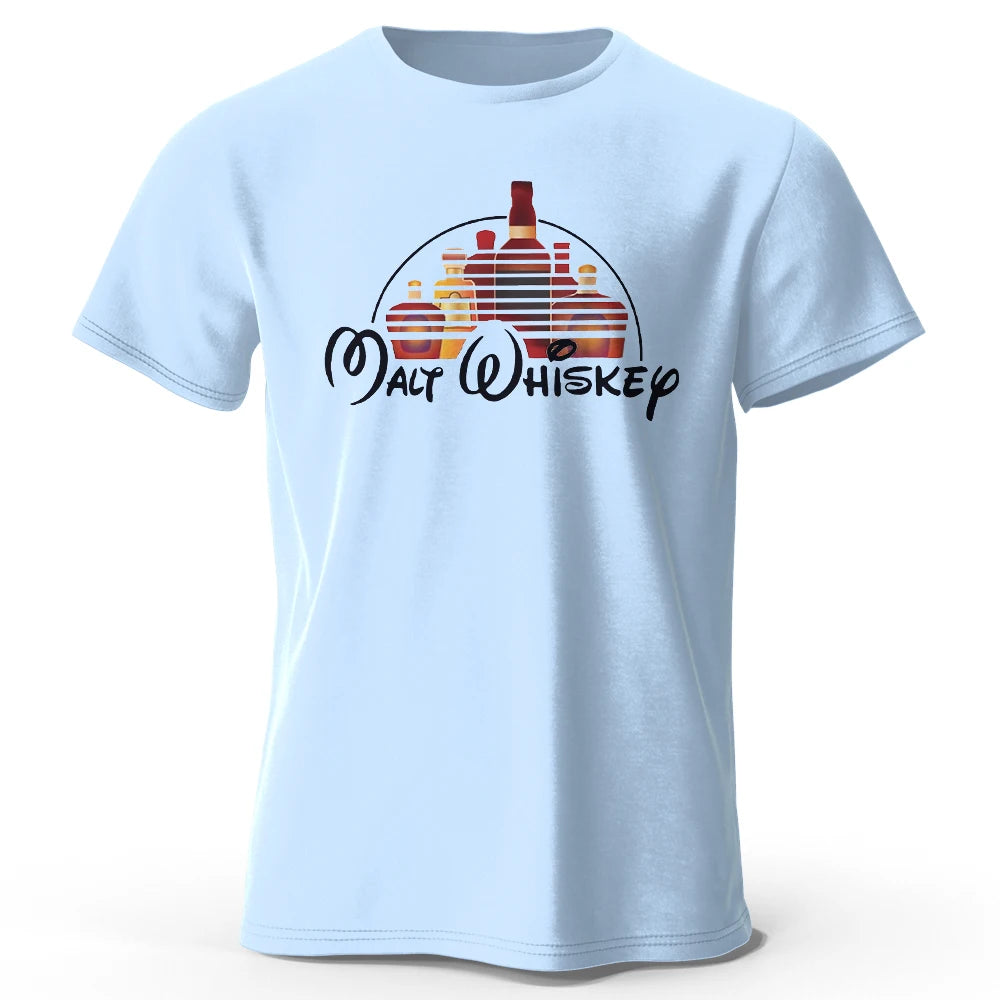 Men's Malt Whiskey Printed T-Shirt 100% Cotton Oversized Funny Graphic Tees for Men Women Summer Tops