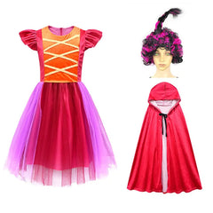 Halloween Hocus Pocus 2 Costume For Teen Girl Lace Dress Festive Child Up Frock+Wig+Cloak 3PC Set Kid Tunic Cloth