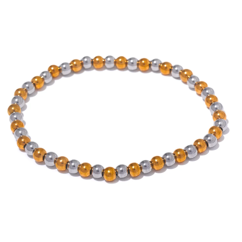 Yhpup 3/4/5/6 MM Stainless Steel Beads Daily Handmade Elastic Bracelet Bangle Waterproof Wrist Wholesale Gold Color Jewelry Men