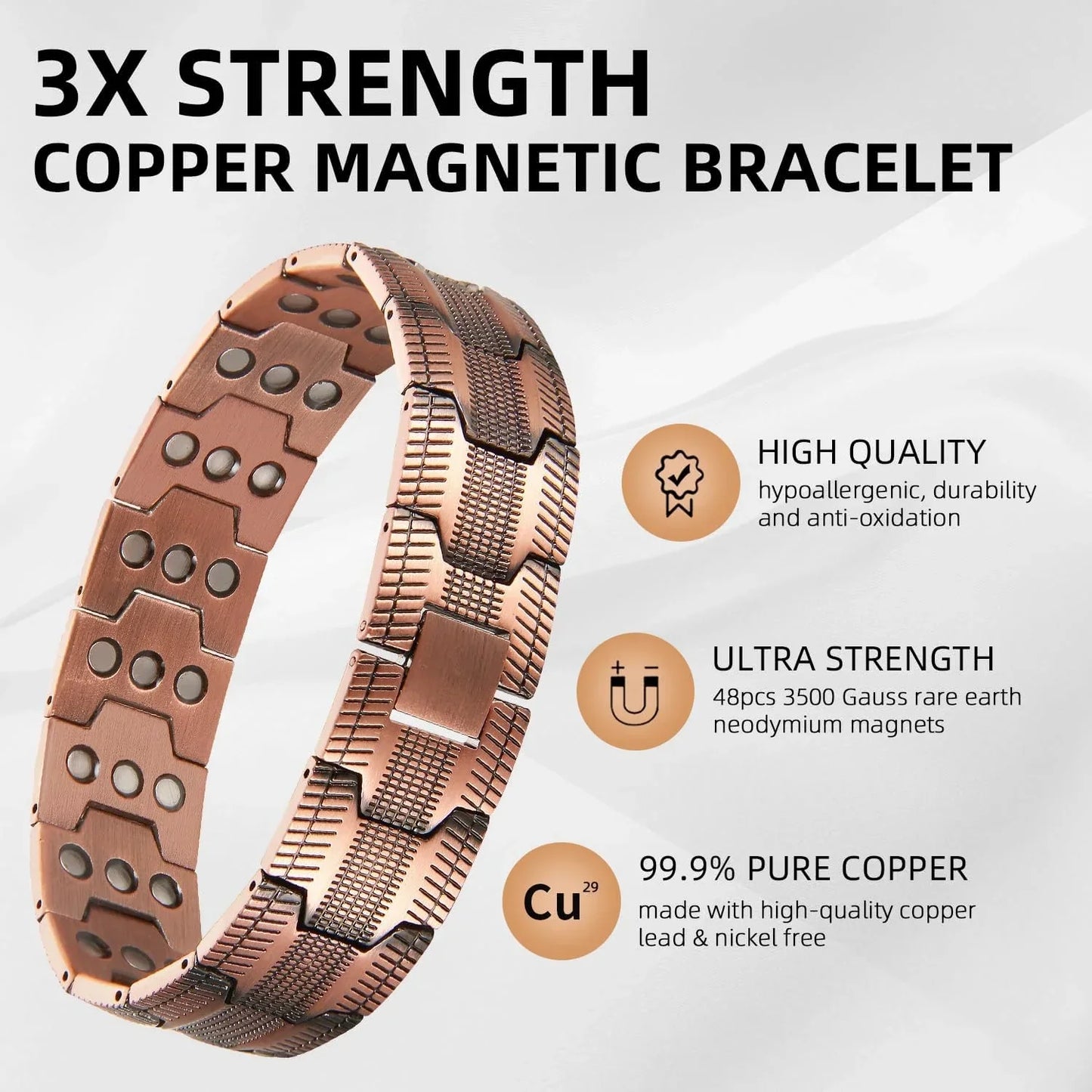 ARADOO Pure Copper Bracelet for Men Vintage Magnetic Bracelets Wristband Adjustable Jewelry Gift