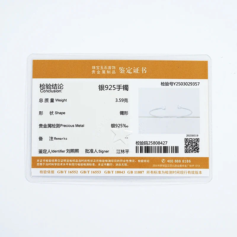 Anziw 5mm 0.5CT D VVS1 Moissanite Bangle Cuff Real 925 Sterling Silver Bracelet for Women Hand Opening Cuffs Fine Jewelry Gifts