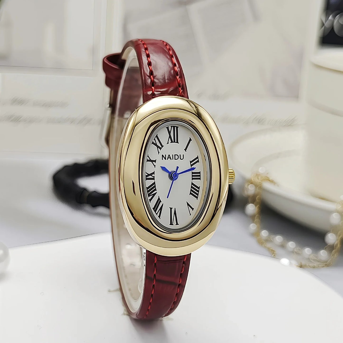 Luxury Women Vintage Oval Goose Egg Quartz Watch Leather Strap Wristwatch Dress Ladies Watches Christmas Gift Clock Relojes