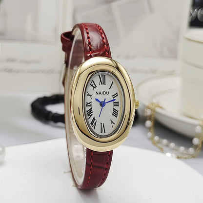 Luxury Women Vintage Oval Goose Egg Quartz Watch Leather Strap Wristwatch Dress Ladies Watches Christmas Gift Clock Relojes