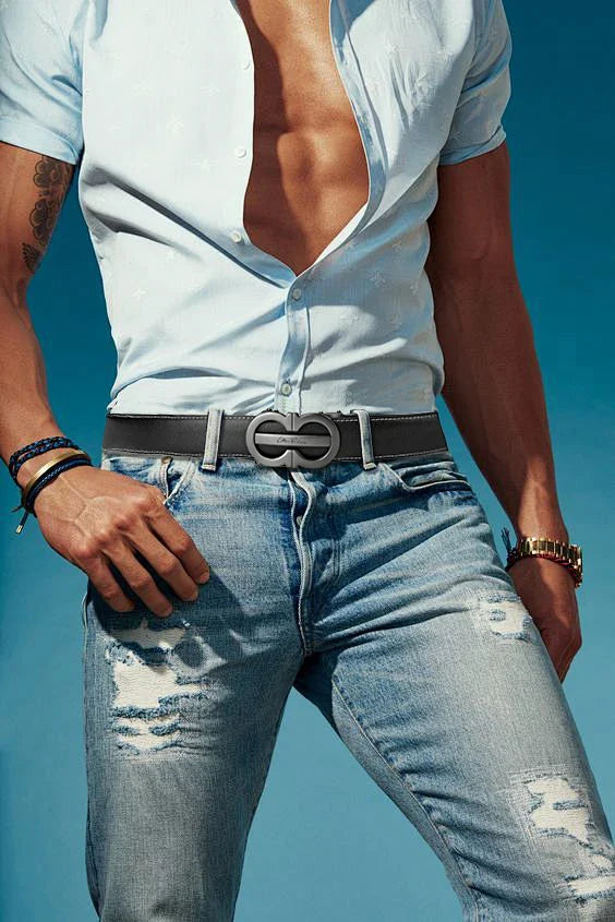 OYIFAN Fashion Men's Belt Automatic Belt Cowhide Genuine Leather Automatic Buckle,Designer Belts,Business Casual Belts for Men