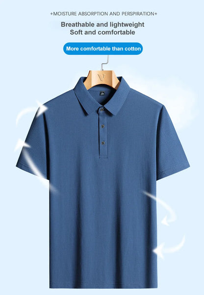 M-9XL Summer Polo Shirt Men New Breathable Mesh Ice Silk Quick-drying Short-sleeved T-shirt Elastic Sports Tops Men Clothing