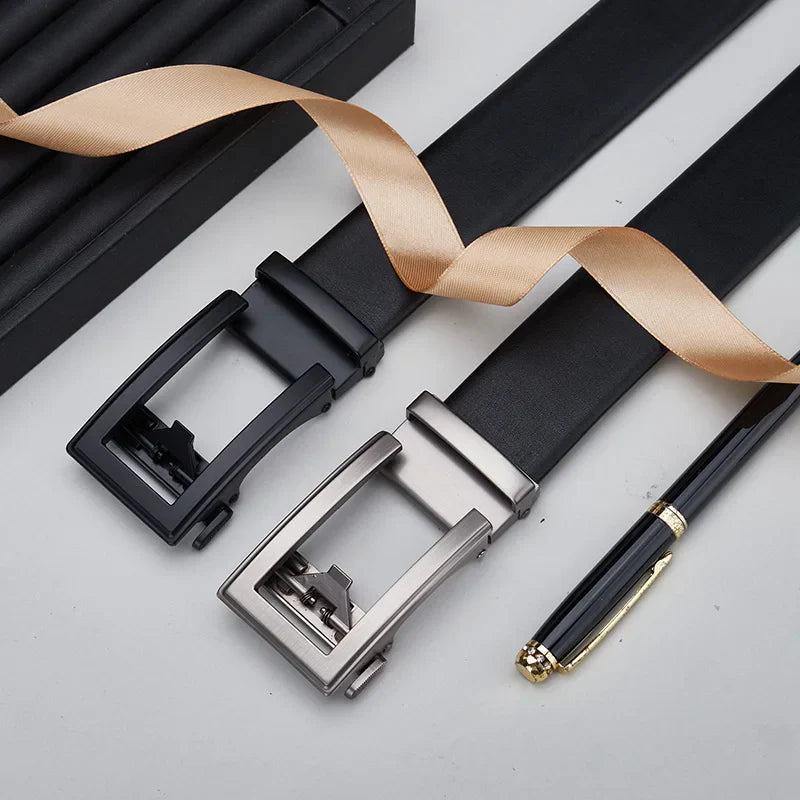 Fashion Designer Men's Automatic Belt 110-130cm Alloy Automatic Buckle Ratchet Belt Men's Genuine Leather Belt