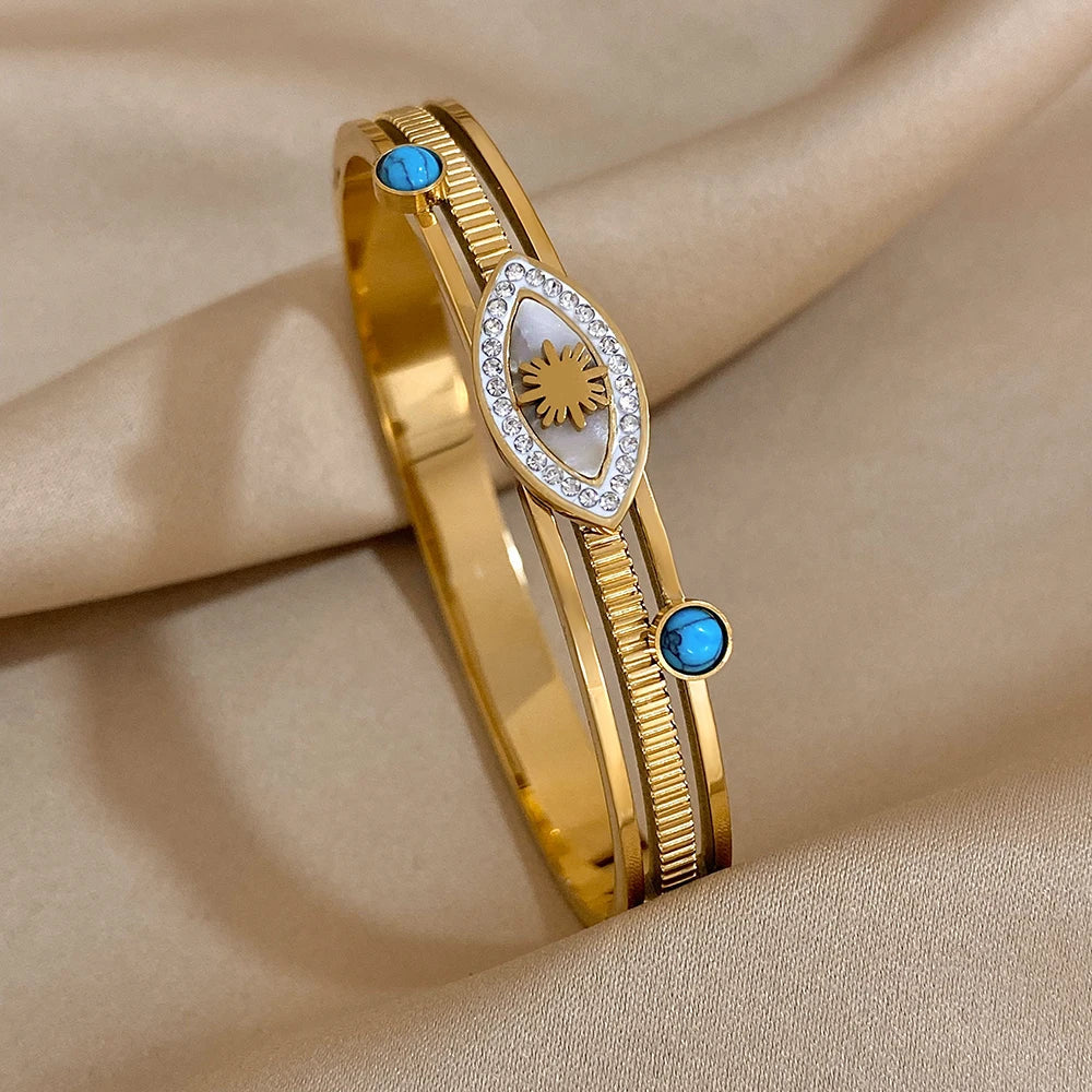 Evil Eye Bracelet Exquisite Stainless Steel Hollow Evil Eye Decorative Charm Bracelet Bangles with Rhinestones