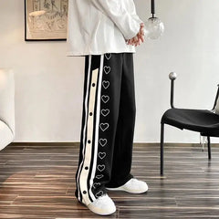 Wide leg Sweatpants Oversize Men Streetwear Side Button Baggy Pants